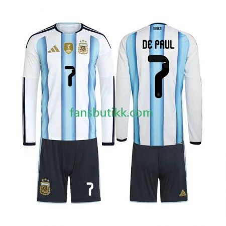 Fotballdrakt Argentina Rodrigo De Paul 7 World Cup Barn Hjemmetrøye 2026 Langermet